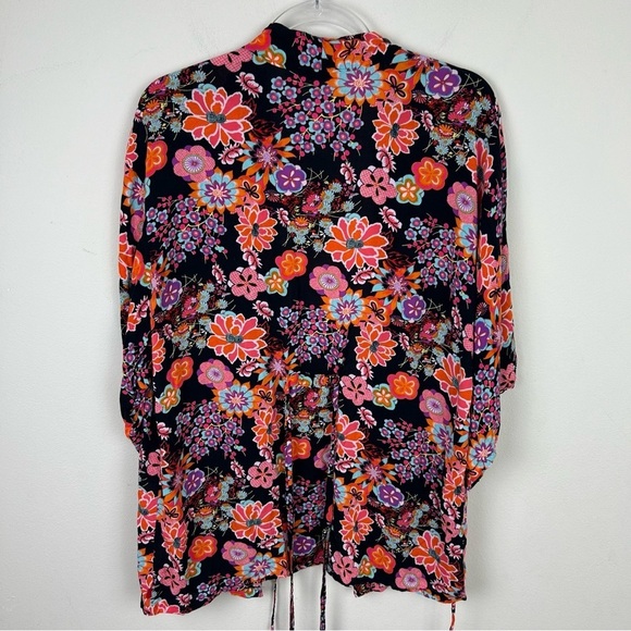 Josie Natori bright florals bohemian rayon kimono roble size: M - Picture 8 of 11
